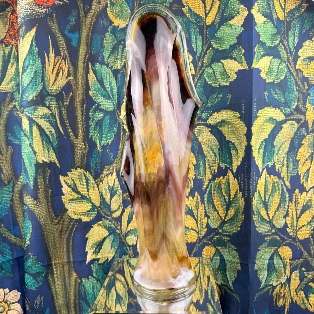 Vintage Murano‎ Style Art Glass Vase Amber Brown Swirl Hand Blown 18 Inch